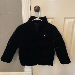 Polo Ralph Lauren black velvet puffer coat.